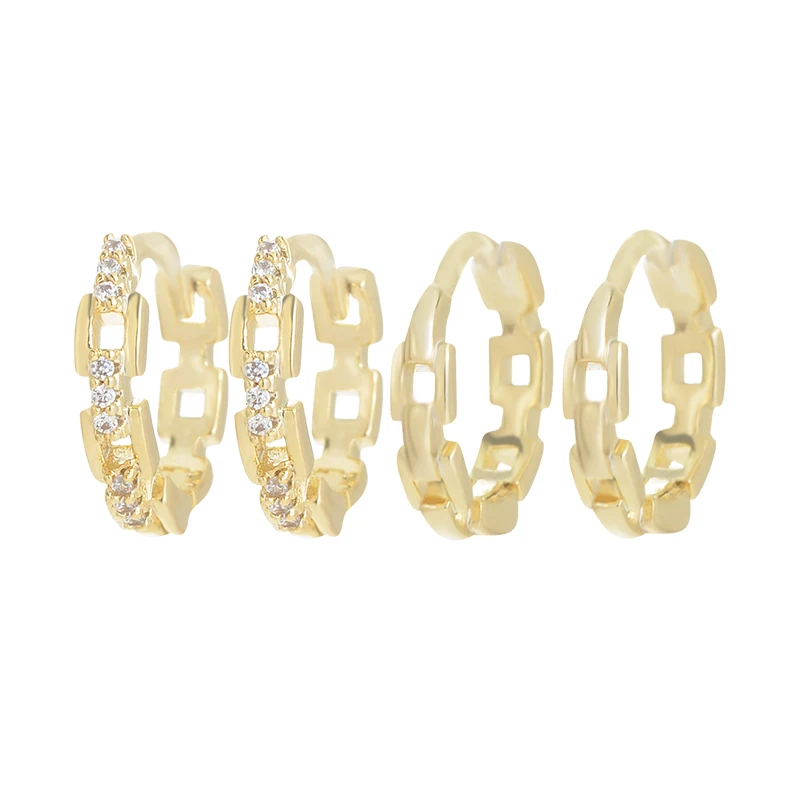 ED63379 Korean fashion gold plated women jewelry 3 pairs set diamond chain round hoop earrings