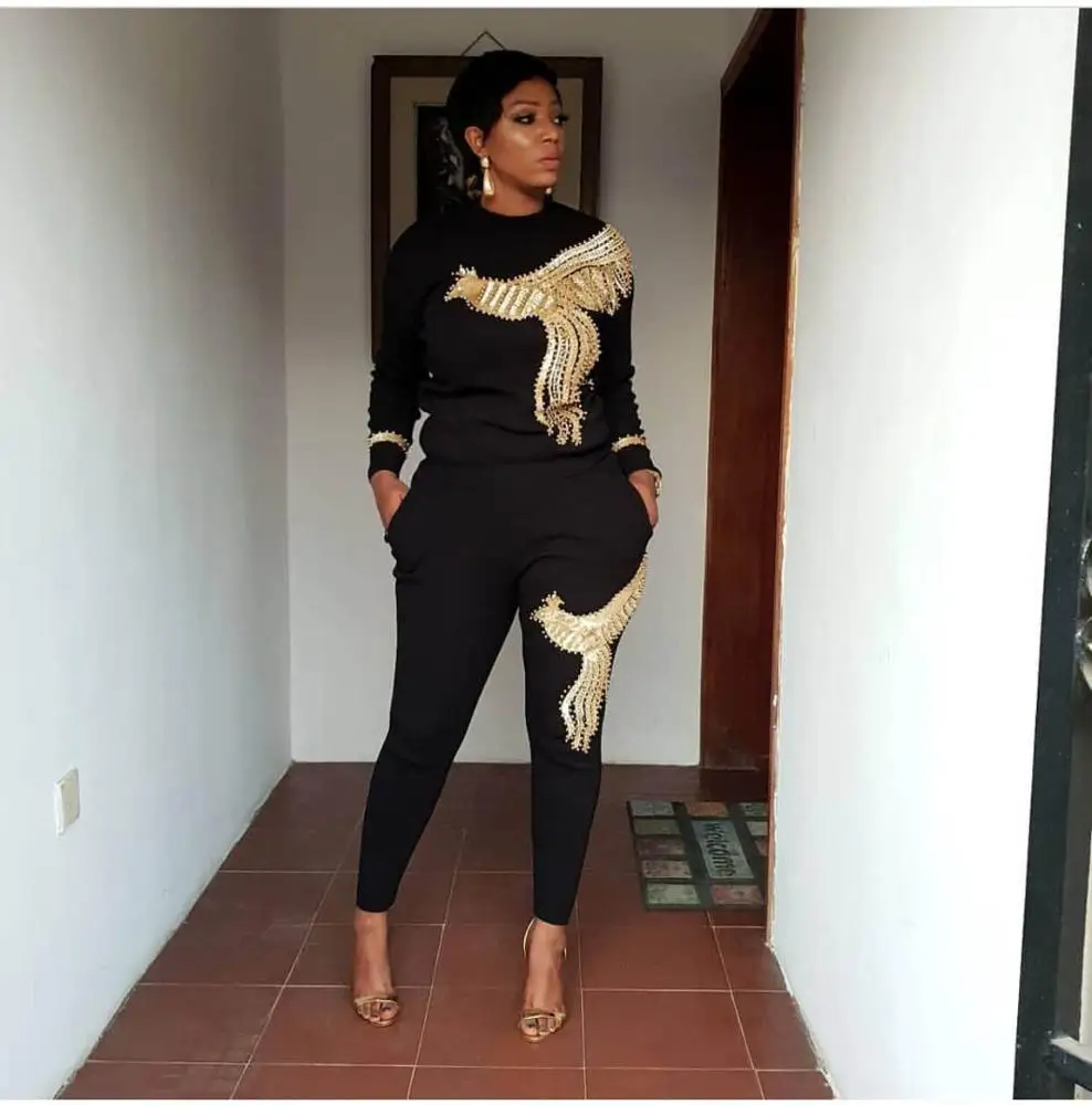 sequin winter 2 piece women sweater tracksuit sport wear