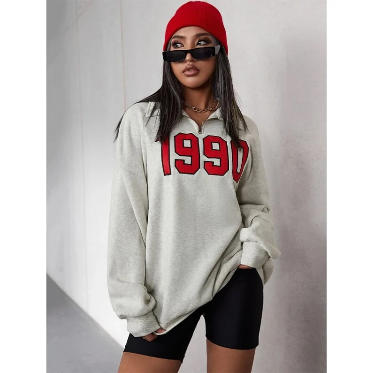 

Heavyweight half zip hoodie sweatshirt women custom logo pullover sportswear oversized crewneck jogger zip sweatshirt