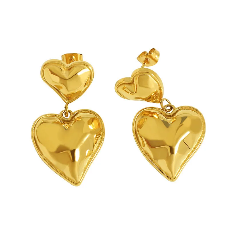 

Water Proof Jewellery Personalized Gifts Heart Earrings Stainless Steel PVD Gold Plated Statement Drop Earrings