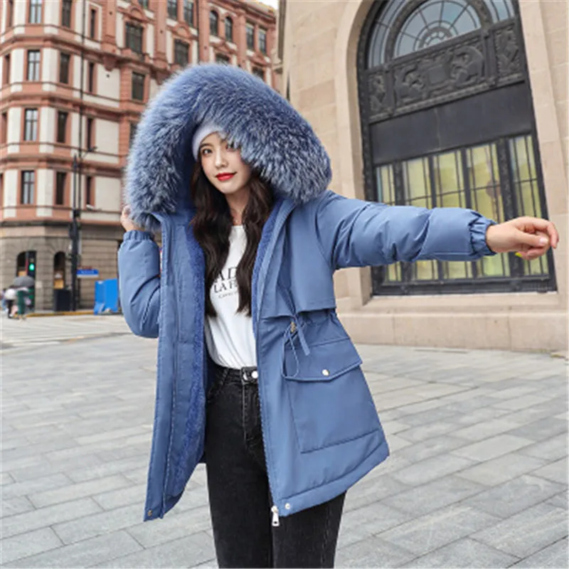 

2022 Fashion Warm Cotton Liner Parker Parka New Casual Winter Jacket Women Long Hooded Parka Fur Collar Coat Female Coldker, As shown
