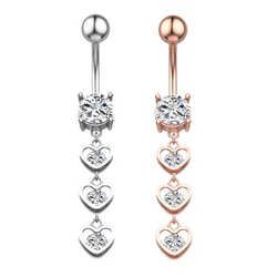 Navel Bar 3 Hollow Peach Heart Belly Button Rings Clips Stainless Steel Belly Body Piercing Jewelry Women Sexy