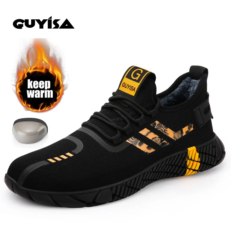 

GUYISA 2020 winter Cotton Shoe Keep Warm steel Toe Anti Puncture High Elastic Industrial Work Safety Shoes