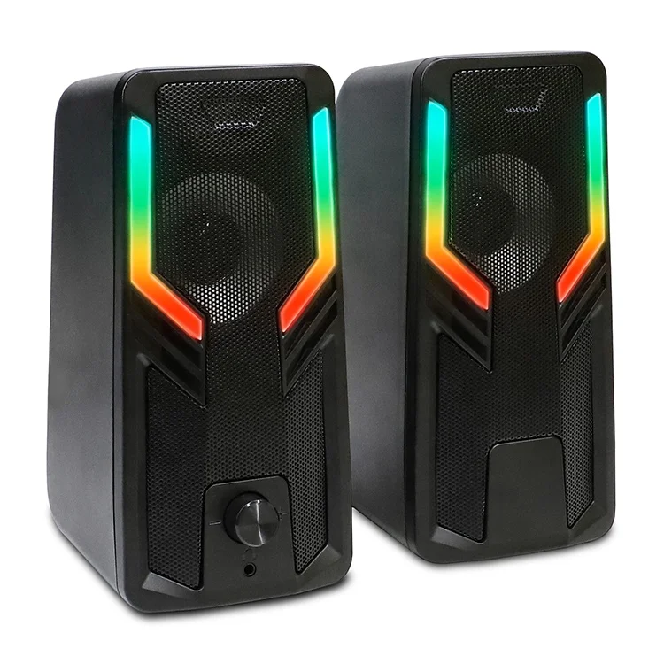 

RGB light Portable 3.5mm or USB Speaker Sound Computer Speaker for Gaming Music Video Speaker, Black