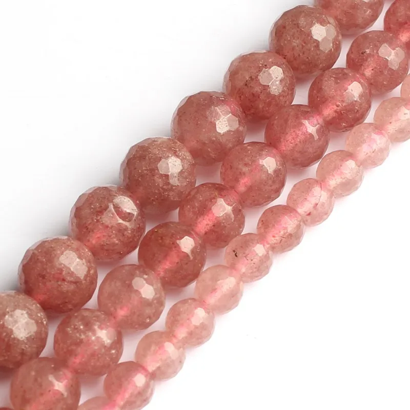 

High Quality Natural Stone 6/8/10mm Faceted Strawberry Quartz Loose Beads for Jewelry Making DIY Bracelet