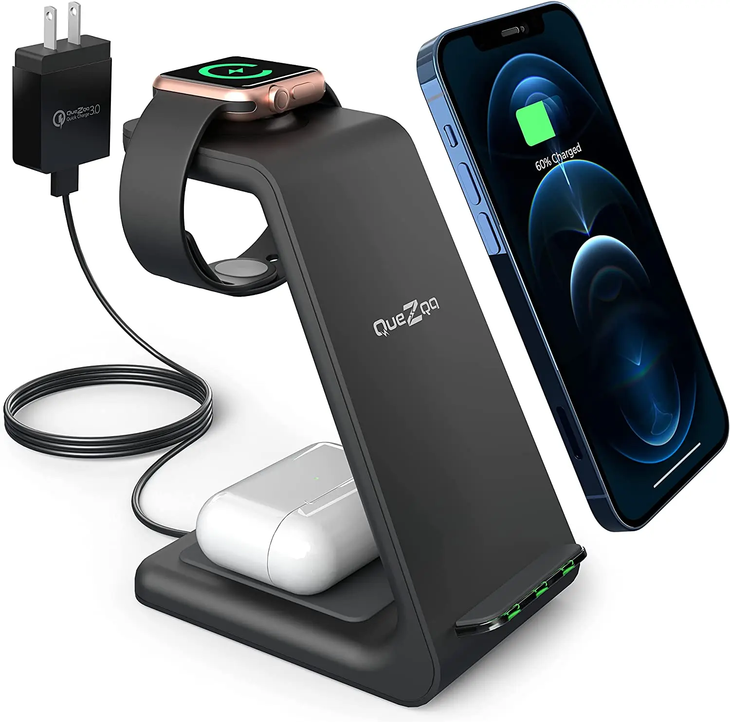 

3 In 1 Multifunction Wireless Fast Charging Statio For Multiple Devices Apple Watch Airpods And Phone Charging Station, Black