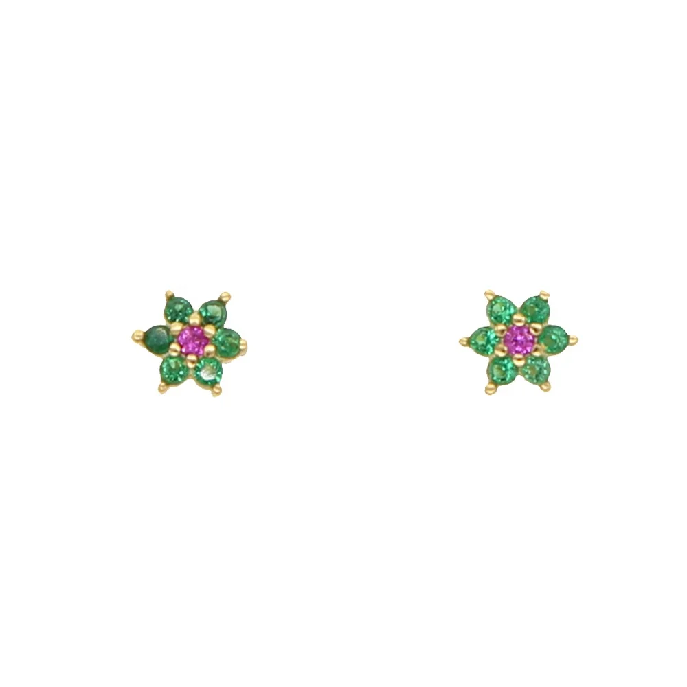 

2021 Spring New design tiny 5-6mm 925 sterling silver flower studs colorful flowers minimal delicate girl women Earring