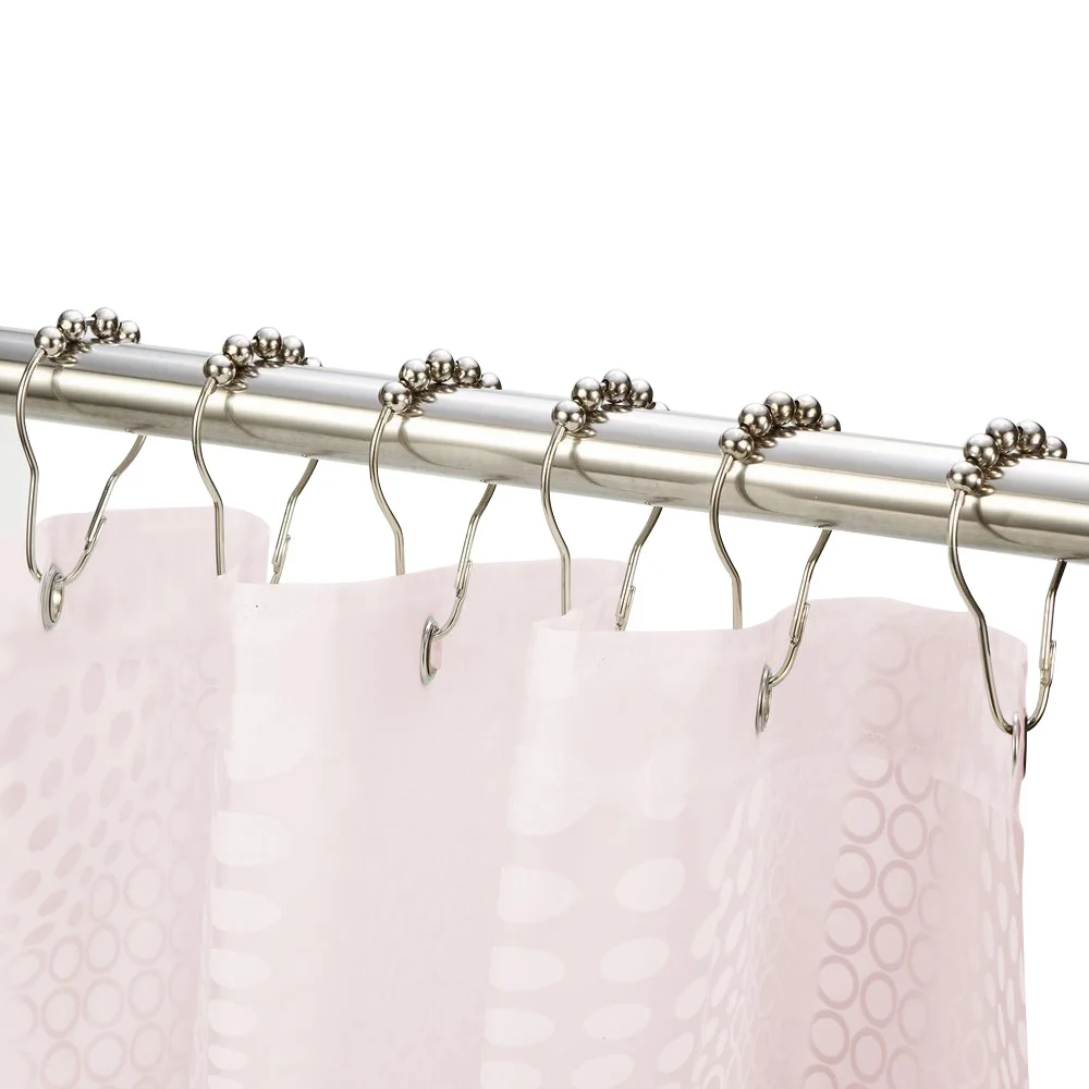 

12PCS Shower Curtain Hooks Polished Stainless Steel Curtain Rings with Roller Ball, Nickel color