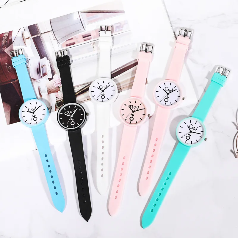 

Q834 Women Candy Color White Pink Blue Green Black Silicone Band Girl Wrist Watch Gifts Rubber Waterproof Casual Quartz Watches, 6 color