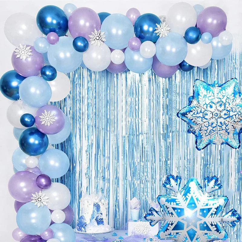 

Frozen Theme Balloon Set Christmas Balloon Chain Decoration Christmas Snowflake Blue Balloon Garland