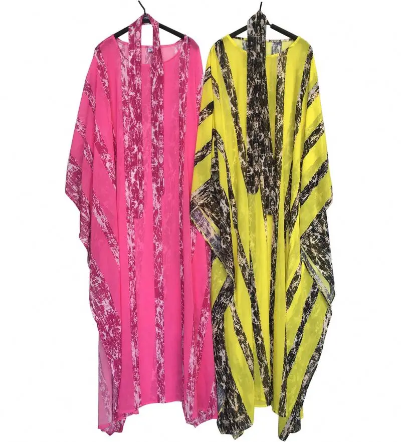 

Modern Casual Striped Chiffon African Women Elegant Ethnic Plus Size Kaftan Maxi Dress, Yellow,peach