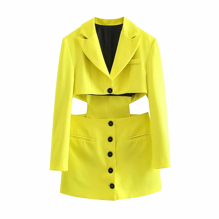 

BMURHMZA2021 summer autumn new women's yellow opening design single breasted pocket one piece suit coat