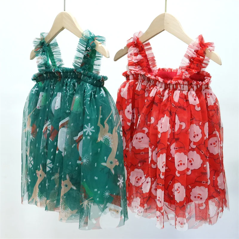 

2023 Snowflake Lace Christmas Dresses For Girls Summer Smocked Dresses For Girls
