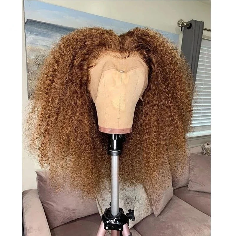 

High Ponytail Free Part Ginger Brown Kiinky Curly Human Hair Wigs Natural Hairline 150Density Glueless 13x4 Lace Front Wigs Remy