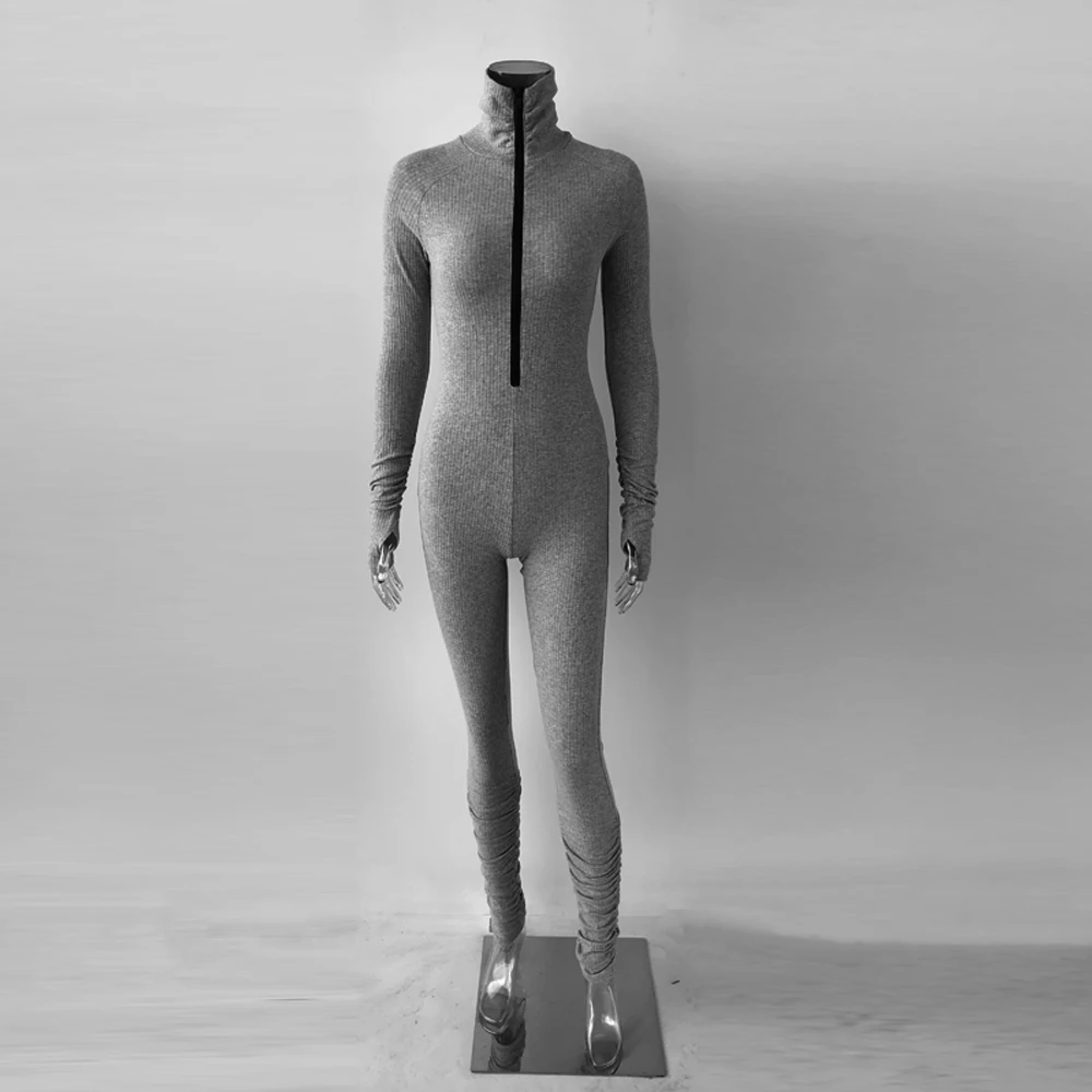 
8358 Best Selling Stylish Zipper Fall Fashion Long Sleeve Women Jumpsuits 2020 Casual Clothing classy women jumper 