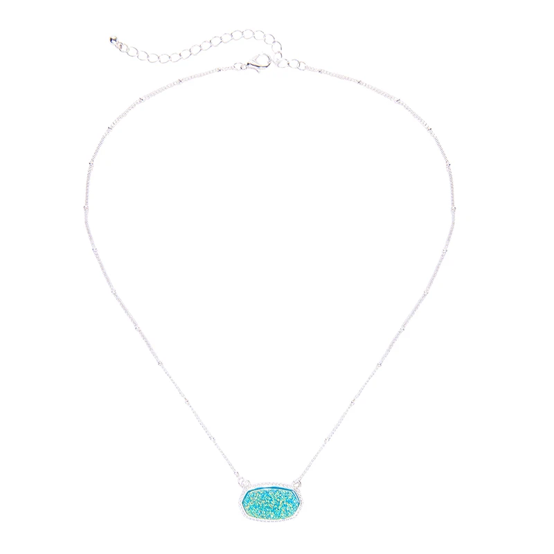 

x0505 Silver Plated Handmade Chains Blue Gemstone Pendant Necklace Women