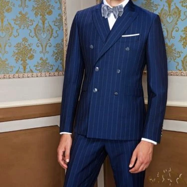 

Fashion 2 Pcs Blue Pin Stripe Men Suits Slim Fit Men's Blazer Wedding Tuxedos Custom Made new jacket+pants, Blue as picture