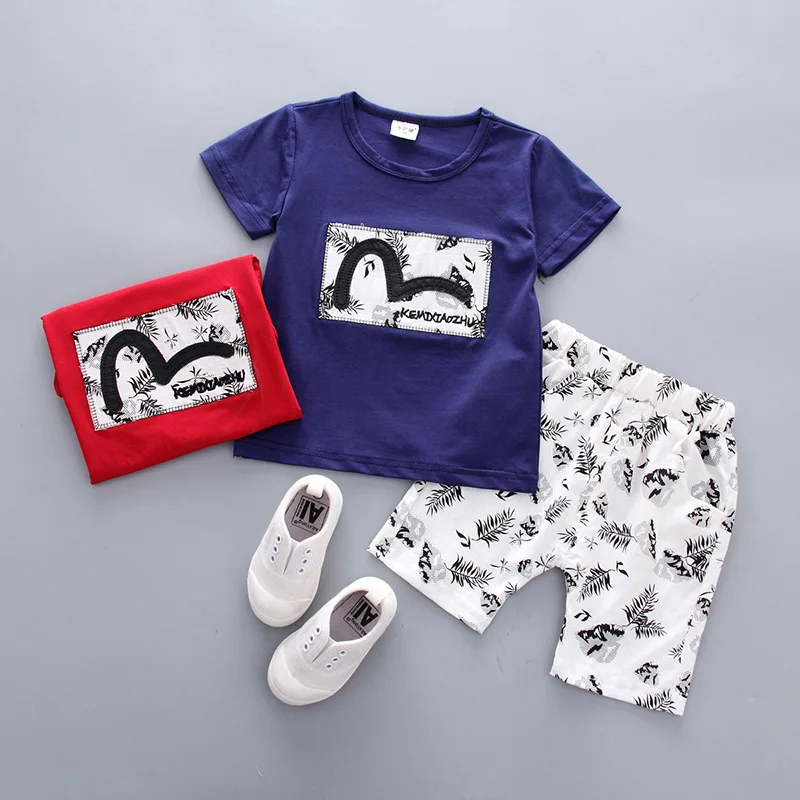 

wholesale Boutique Summer cotton short sleeve baby clothes pant sets boys children kids t-shirt suit, As picture