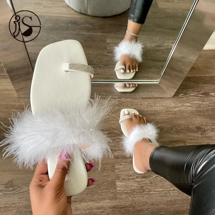 

Colorful fancy feather ladies sandals fashion ladies flip-flops fashion ladies Women sandals 2021