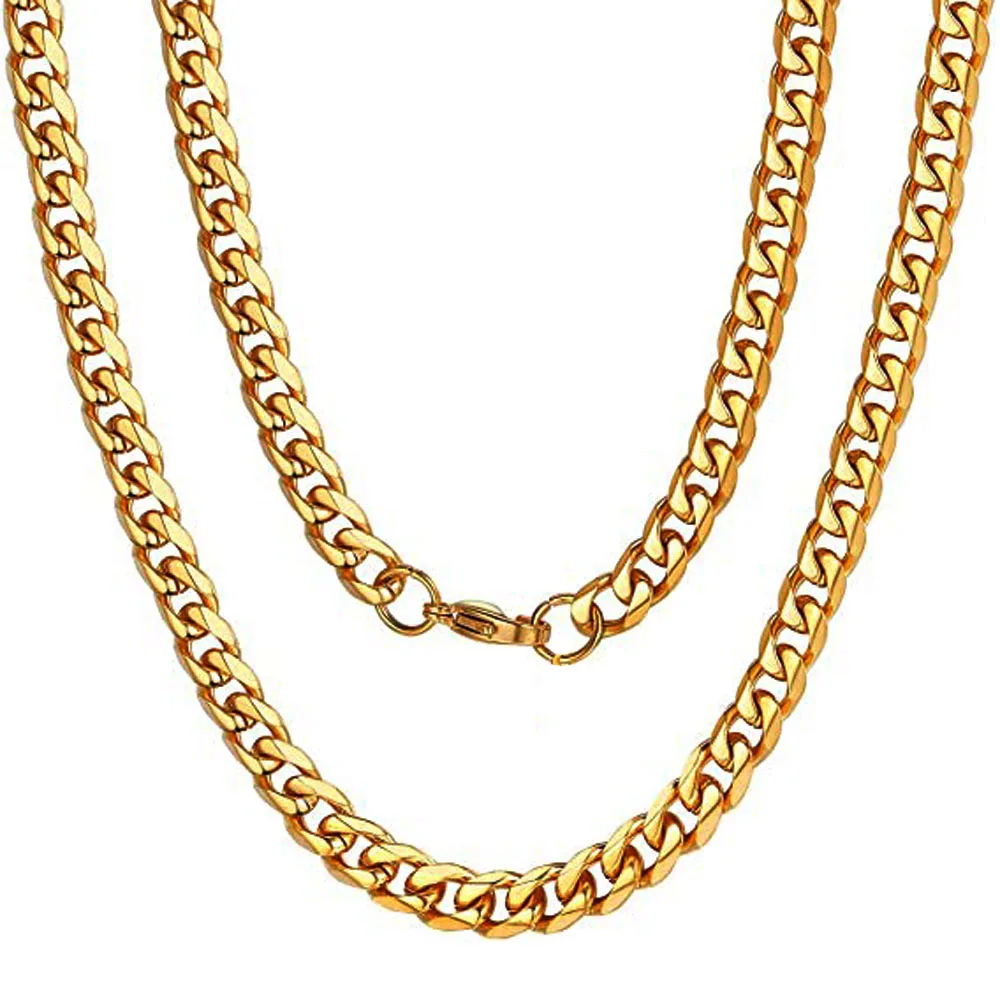 

18k gold plated jewelry mens chains stainless steel 3mm cuban link chain necklace for men tarnish free box chain designs