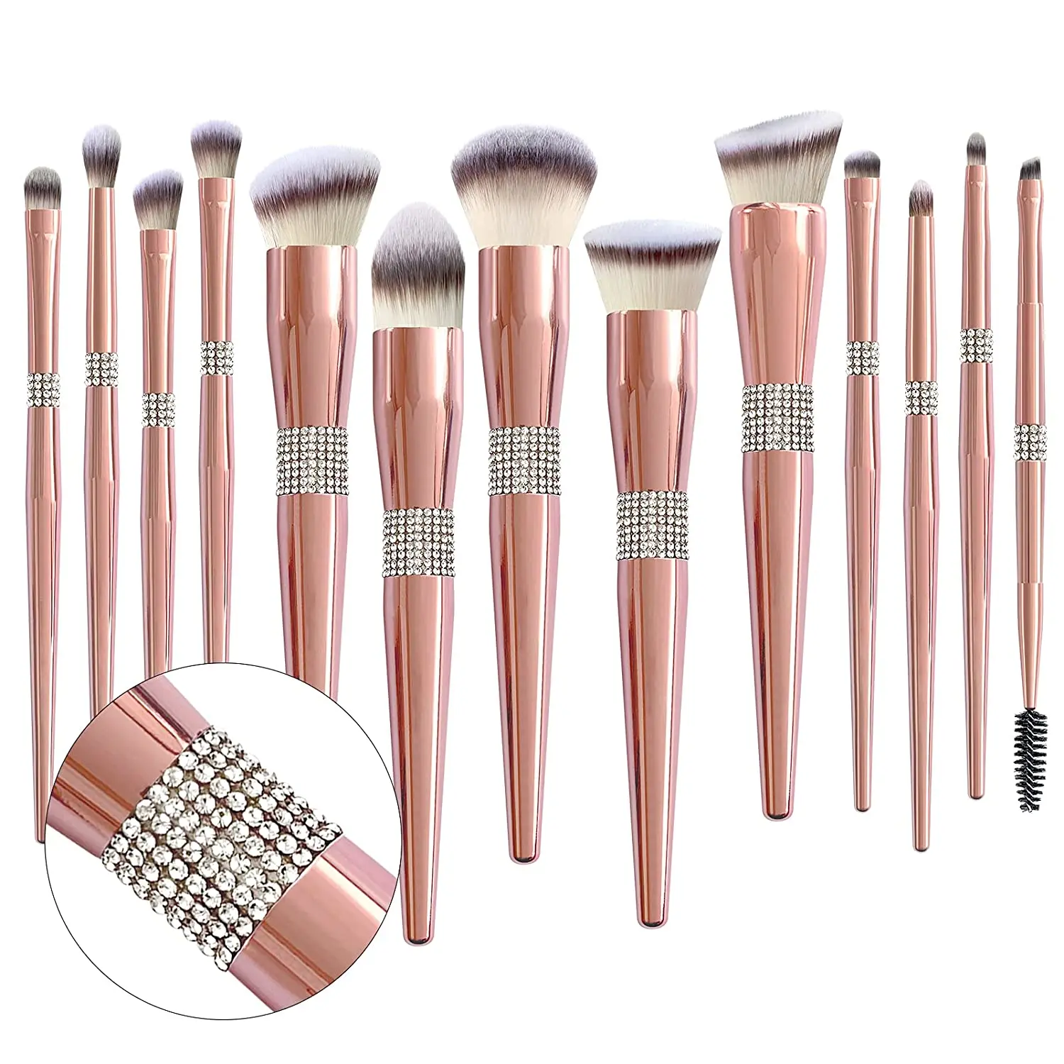 

Makeup Brushes Crystal Black Handle Makeup Brush Set Custom Logo 14pcs Make Up Brushes Set Brochas De Maquillaje, Gold, silver, pink, blue, rose gold