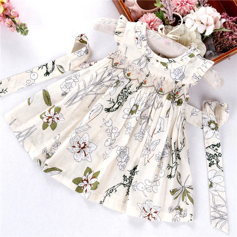 

C042852 baby dress for girls smocked dresses infant clothing hand made floral ruffles flower kids clothes wholesale