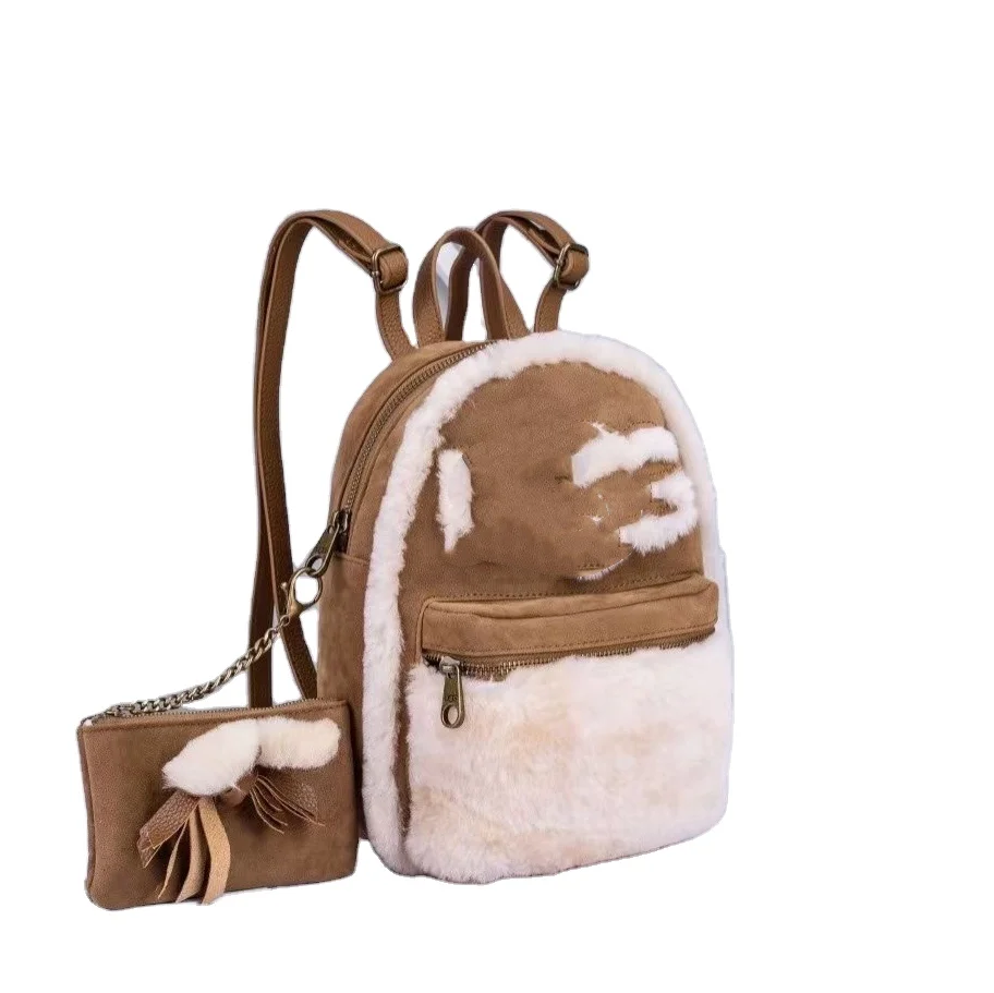 

2021 suggest bags for ladies Leather wool backpack bag brown bookbag small backpacks