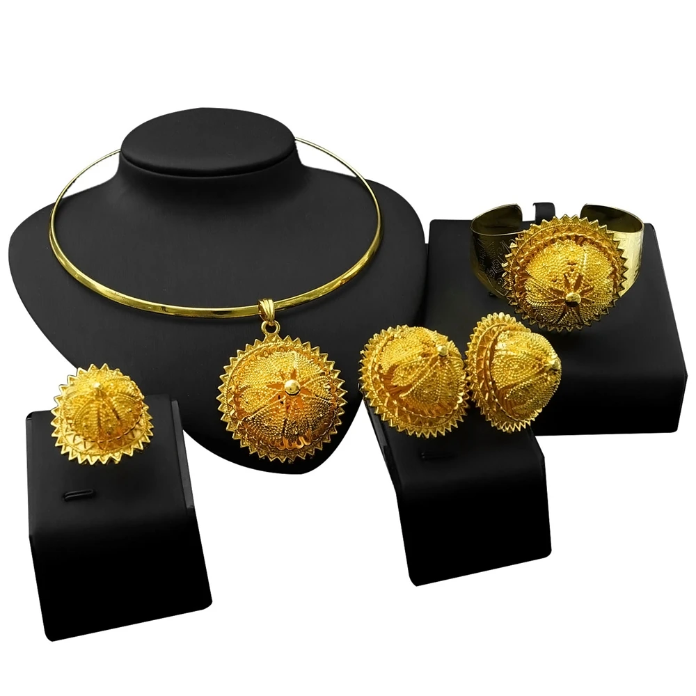 

Yulaili Necklace Bracelet Rings Earrings Jewelry Sets Gold Plated Collars Brazilian Gold New Design Bridal Women Jewelry Set