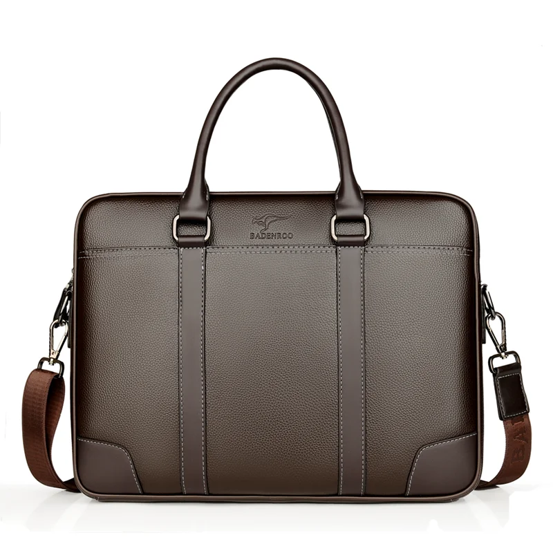 

Custom Men's Briefcase Leather Retro Notebook Shoulder Diagonal Bag Business Casual Handbag, Black and brown