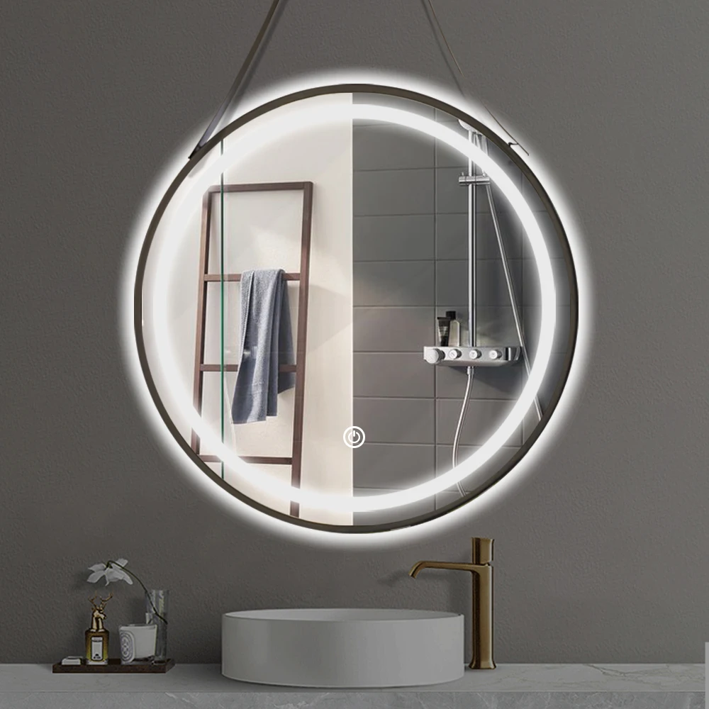 

Round Shape LED Light Bathroom Mirror 3 Color Lighted Dimmable Smart Screen Touch Anti-Fog Waterproof Memory Touch