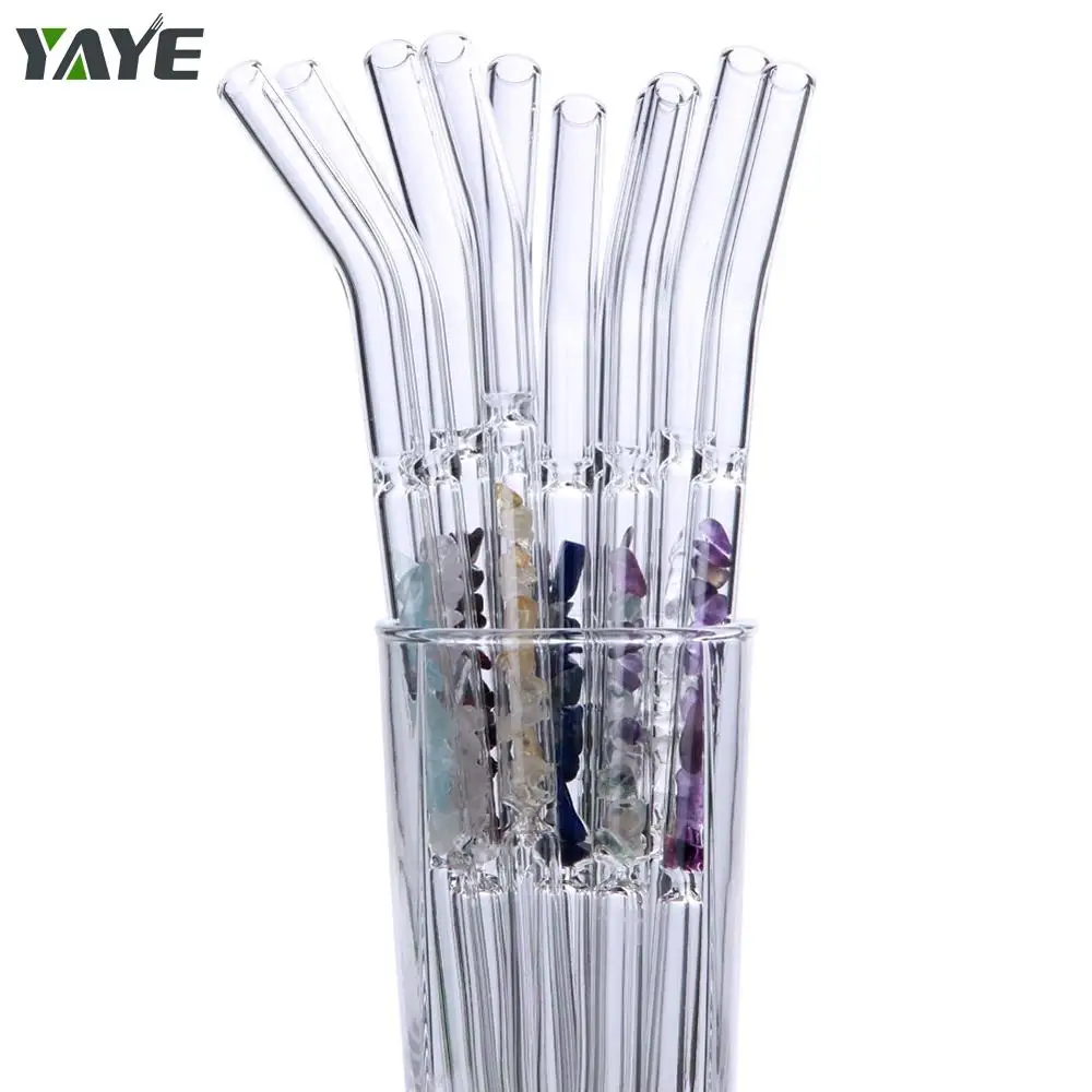 

New Fashion LFGB Certification Glass Drinking Straw Reusable Borosilicate Crystal Energy Gemstone Glass Straws, Customized color