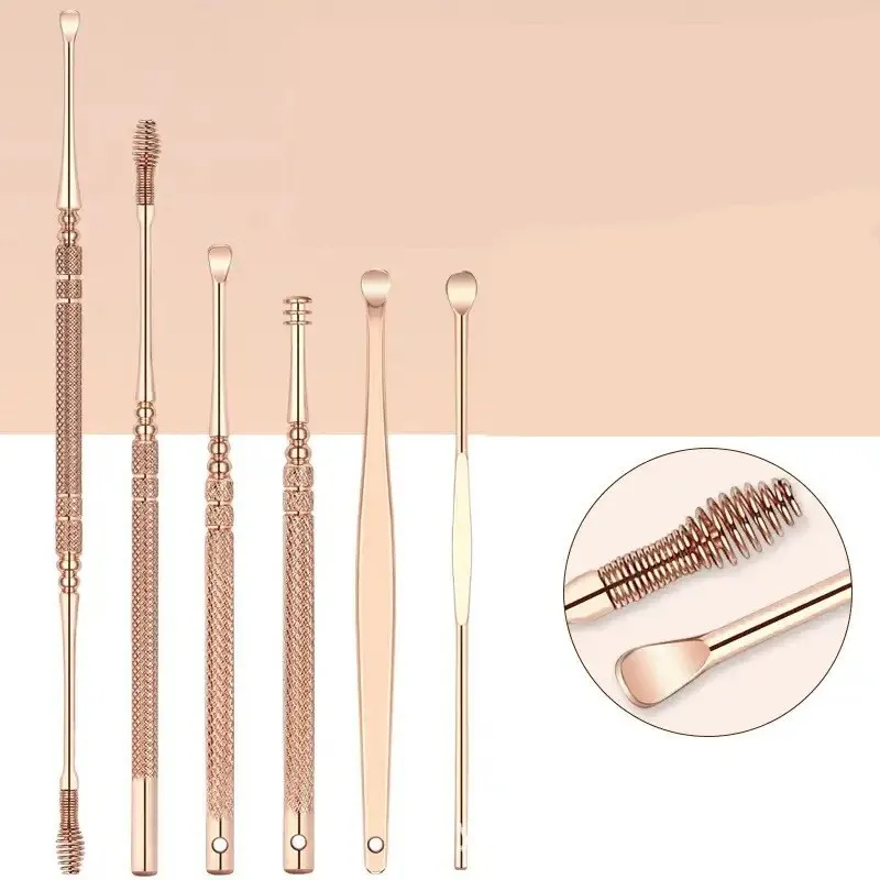 

8pcs/Set Rose Gold Stainless Steel Earwax Removal Kit Spiral Ear Pick Clean Ear Wax Tool with Plastic Box