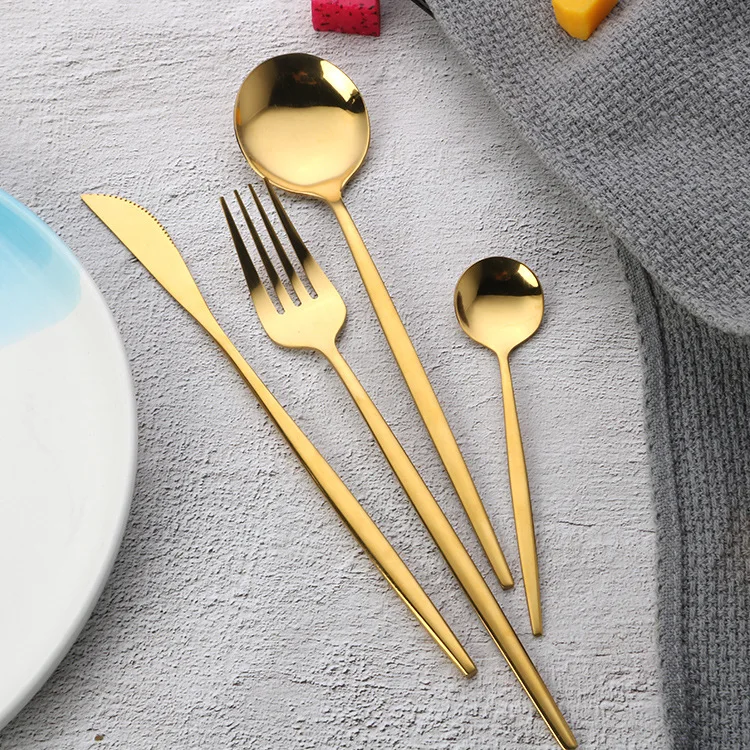 

Hot selling multi color spoons and forks mirror polished stainless steel metal cutlery sets, Sliver,gold,rose gold,colorful,black