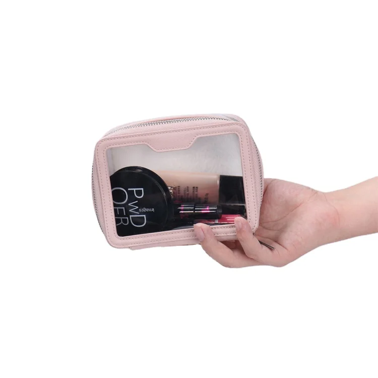 

2021 Multifunctional Portable Popular Beautiful Good Quality Pink PU Cosmetic Bag Transparent Makeup Bag, Pink or others