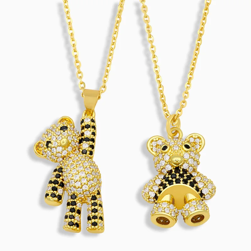

Fashion Cute Women's Sweater Chain 2021 New 18k Gold-Plated Full Zircon Bear Pendant Necklace Simple Girl Clavicle Chain