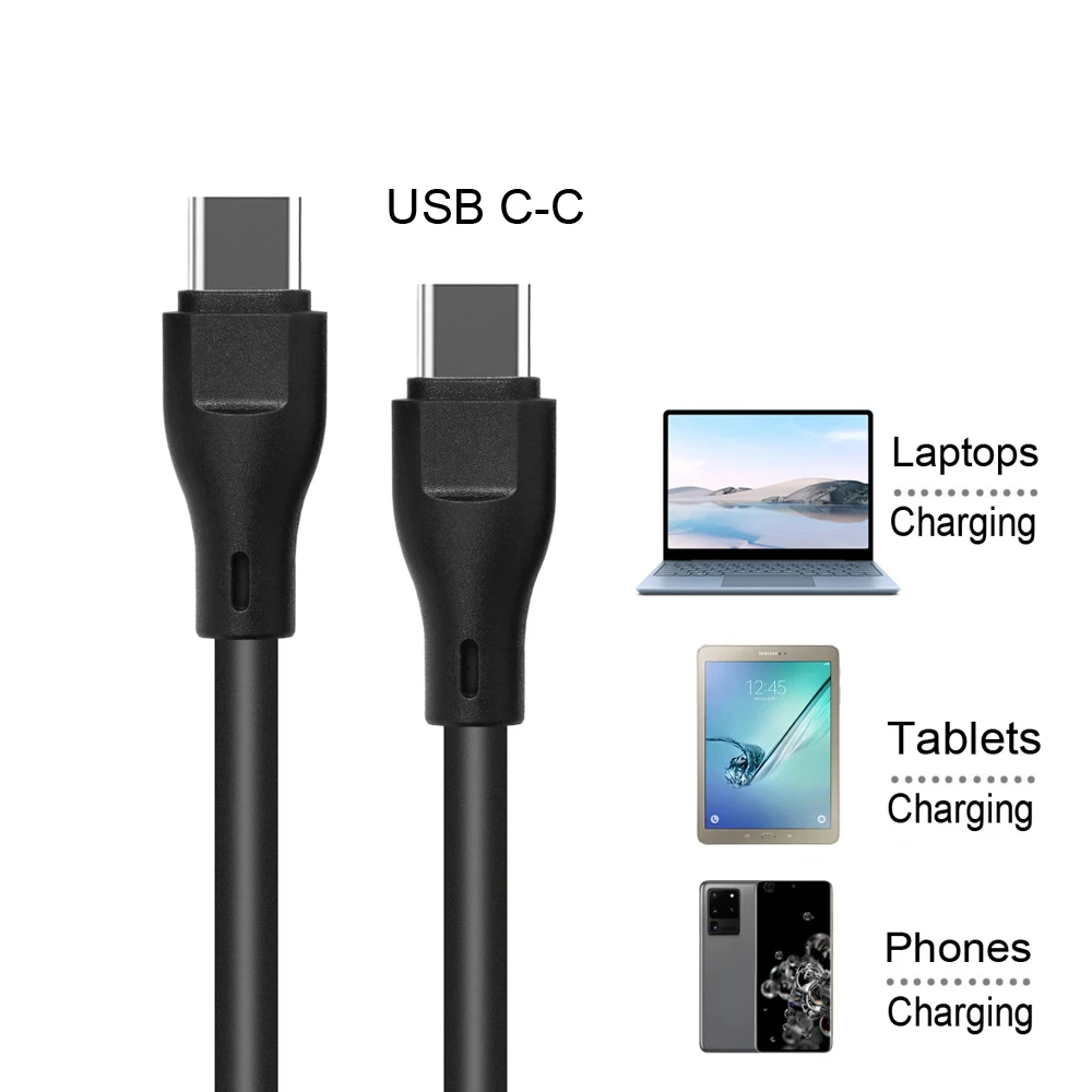 

PVC material black 3ft 1m durable hot sale type-c to type c 3A 60W fast data charger cable for Samsung tablet phone cable