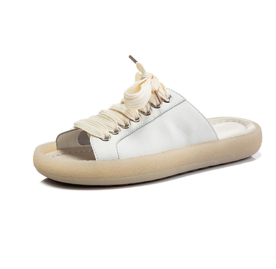 

2021 new leisure fashion fairy shoes leather slippers for women fish mouth flat shoes fashion casual slipper