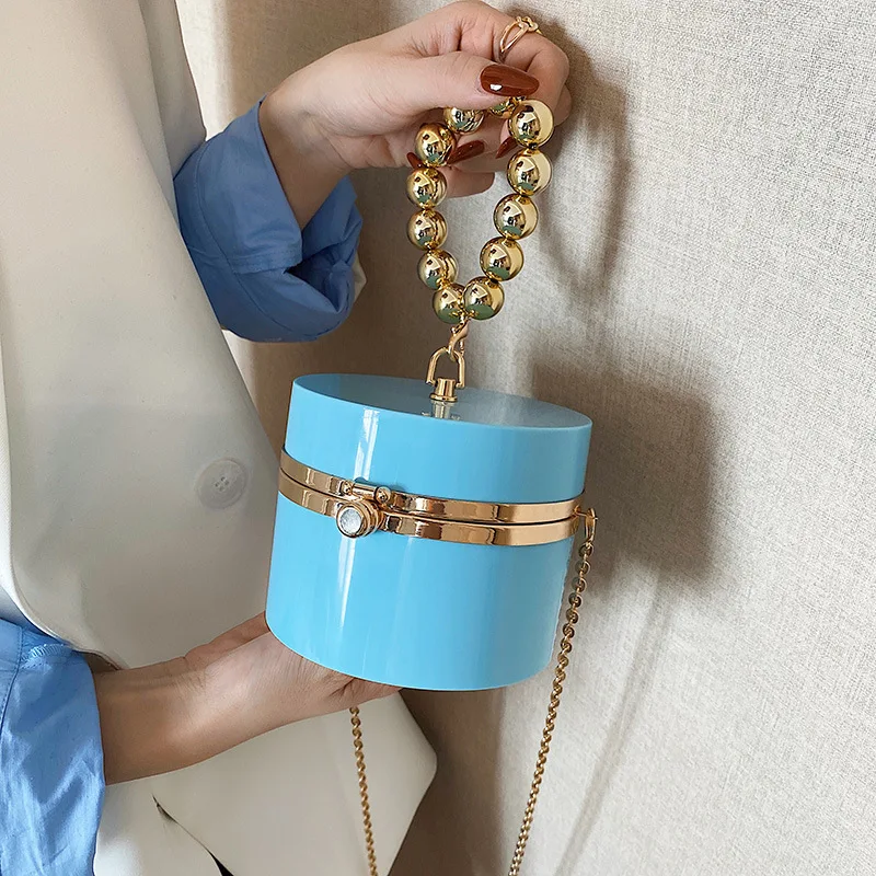 

2021 Hot Selling pearl handbags Mini Small Round candy color Clutch Bag Kids Acrylic Purses Handbags Girls, As pics