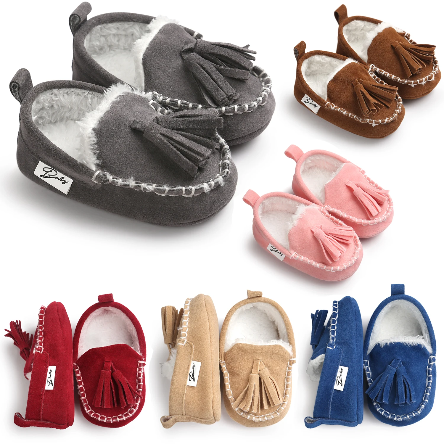 
New fashion Faux suede Tassel winter warm toddler Moccasins Baby shoes 