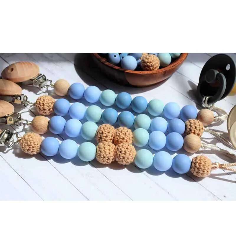 

Food Grade Crochet Silicone Beads Baby Teething Sensory Pacifier Clip Dummy Holder Chain