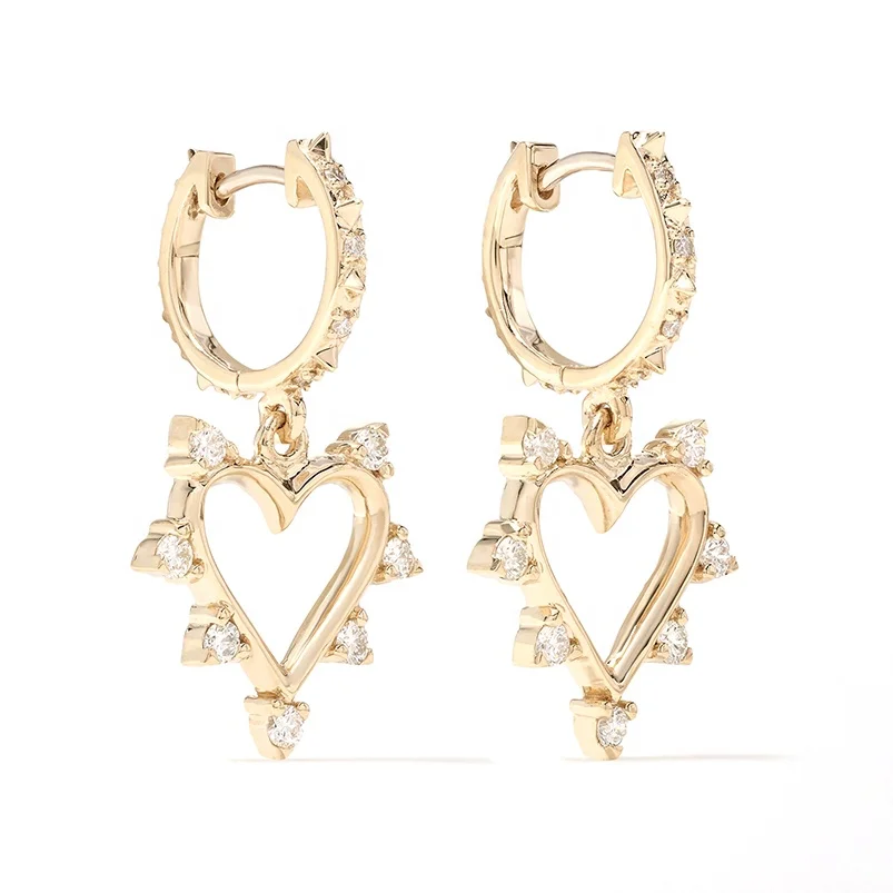 

Gemnel bohemia 925 sterling silver 18k gold open heart gold diamond earrings