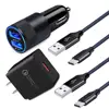 Quick Charge 3.0 Charger Set 3 in 1 Wall Block Car Adapter Type C Cord USB C Fast Charger for Google Pixel