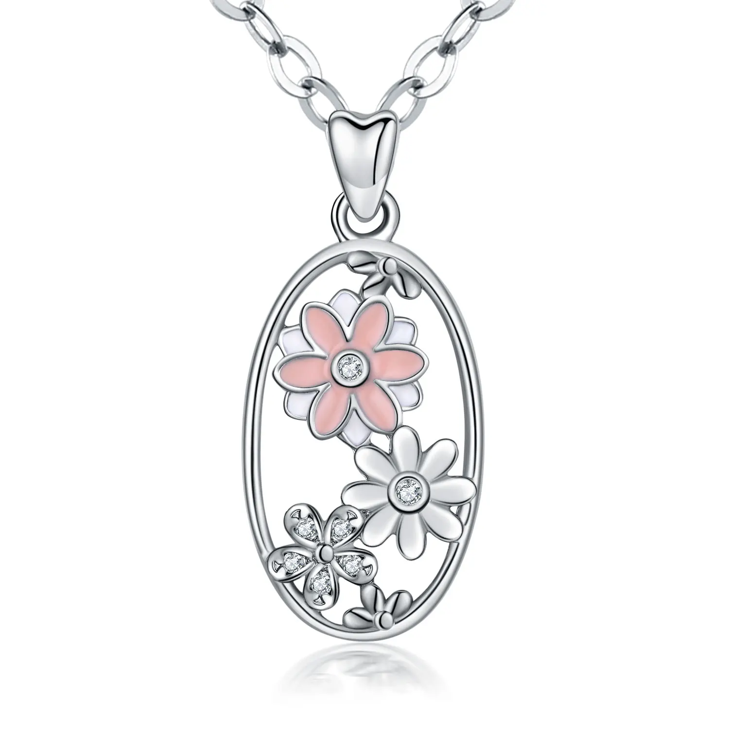 

Wholesales Silver Pink For Girls Jewelry Women Crystal Pendant Gilded Flower Necklaces