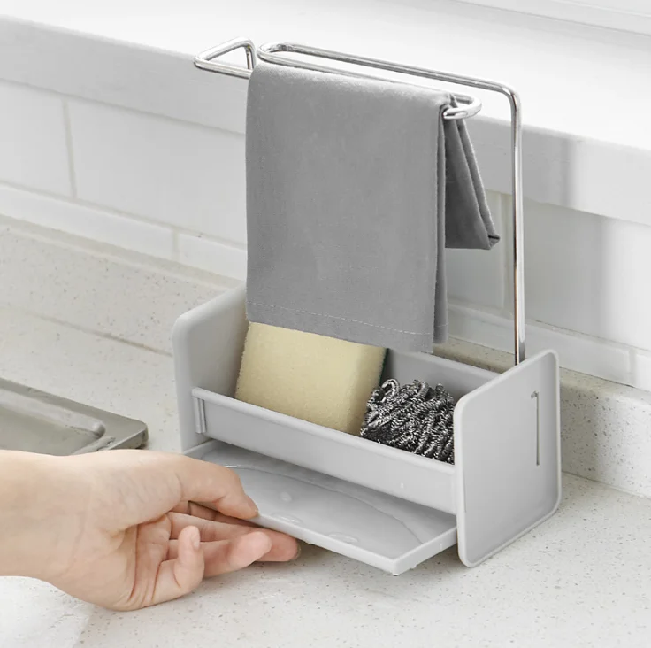 

Kitchen Sponge Towel Rack stainless steel Dishcloth Hanging Shelf Sink Drainer rack, Grey