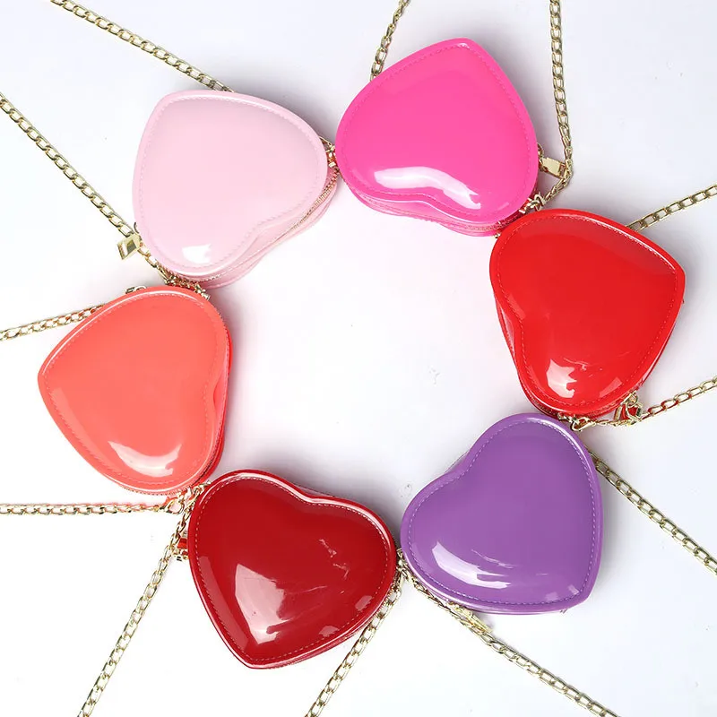 

2021 Fashion mini candy color PVC girls crossbody shoulder jelly handbags women chain purses cute heart shaped bag for female, 12 colors