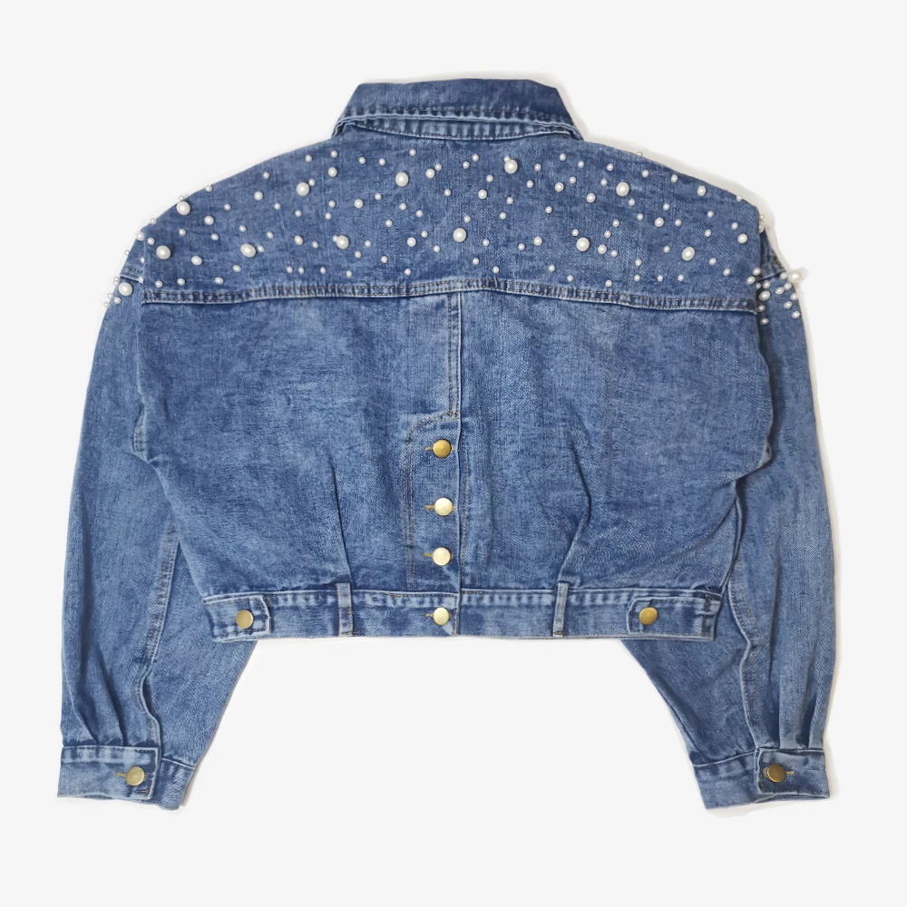 

Oem factory punk style beading decor jean jackets for ladies