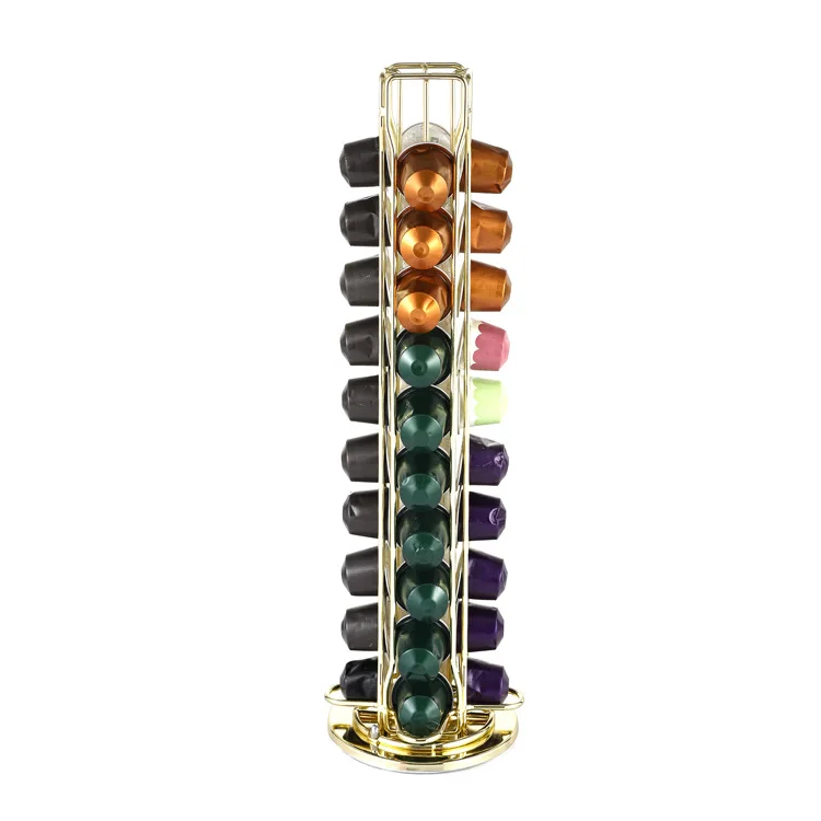 

40 Piece Nespresso 360 Degree Rotate Funny Gold Metal Coffee Capsule Storage Rack for Display