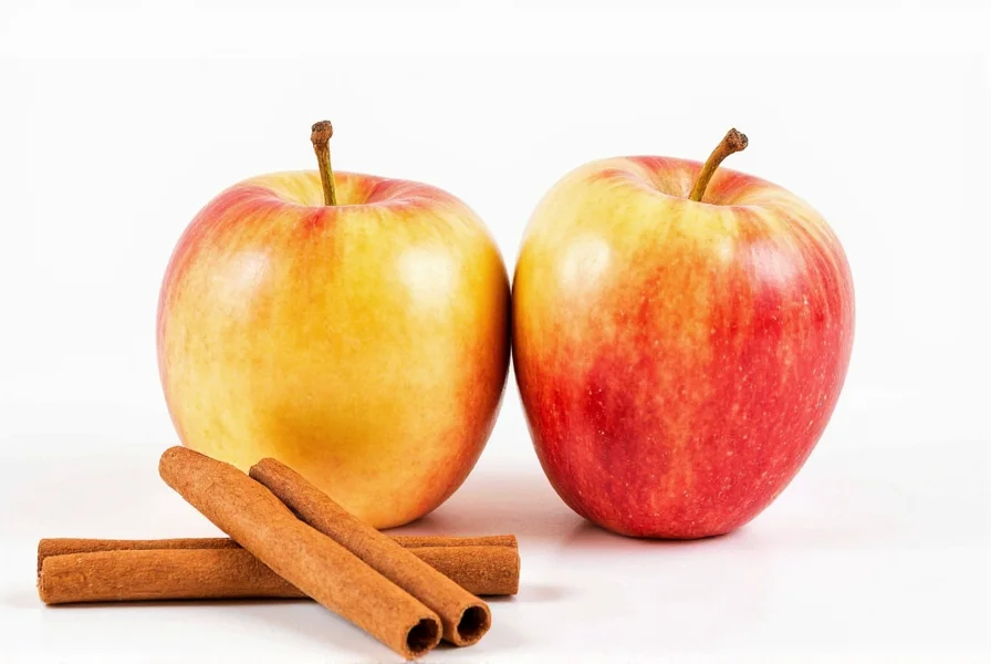 Assortment of different apple varieties next to cinnamon sticks on rustic wooden table