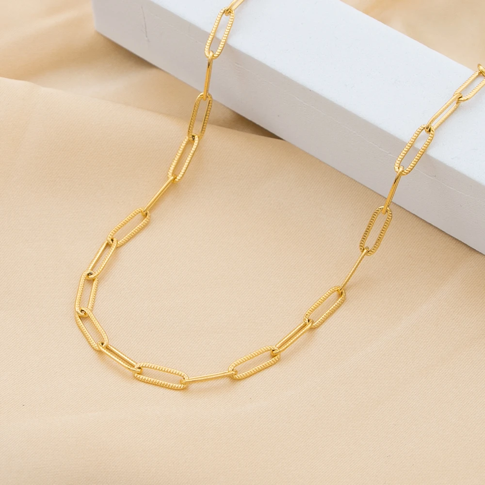 

Dainty 18K Solid Gold Filled Stainless Steel Clavicle Rectangle Paperclip Link Chain Layering Choker Necklace