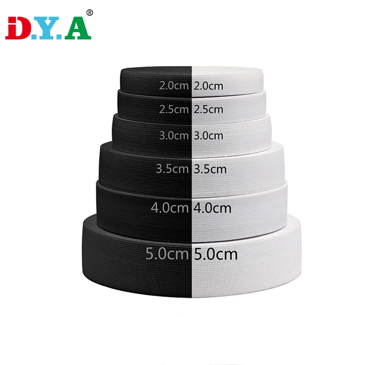 

Stock Multi Width Black White Polyester 10mm-80mm Knitted Elastic Tape for Garment Waistband Home Textile